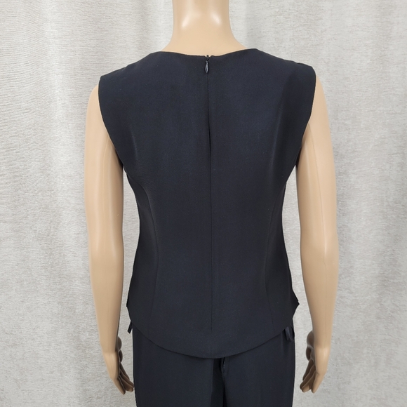 Jessica Howard Black Satin Trim Blazer Pantsuit 3 Piece Blousr Pants Jacket - Picture 8 of 16